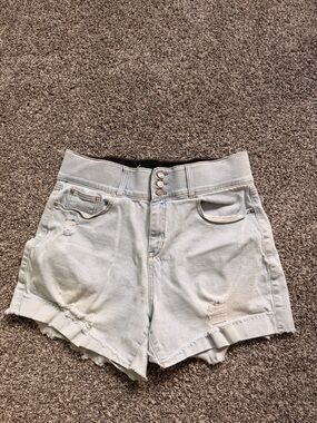 ARULA Light Blue High-Rise Button-Front Denim Shorts